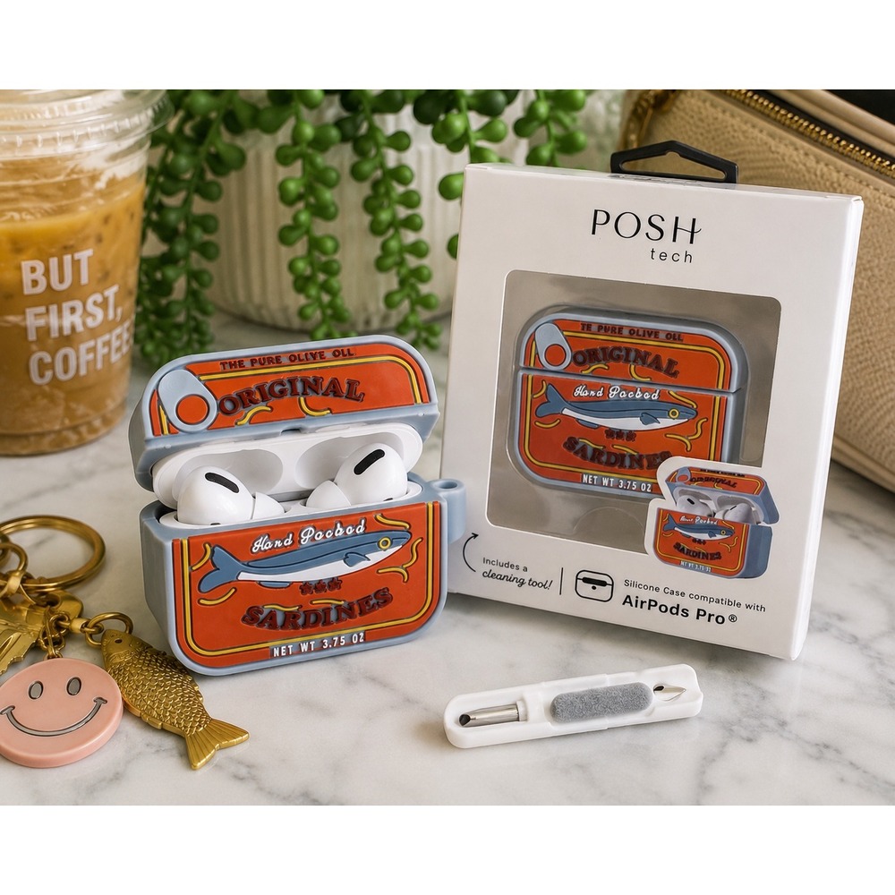 Posh Tech Sardines AirPods Pro Case Silicone Foodie Novelty Case Cleaning Tool